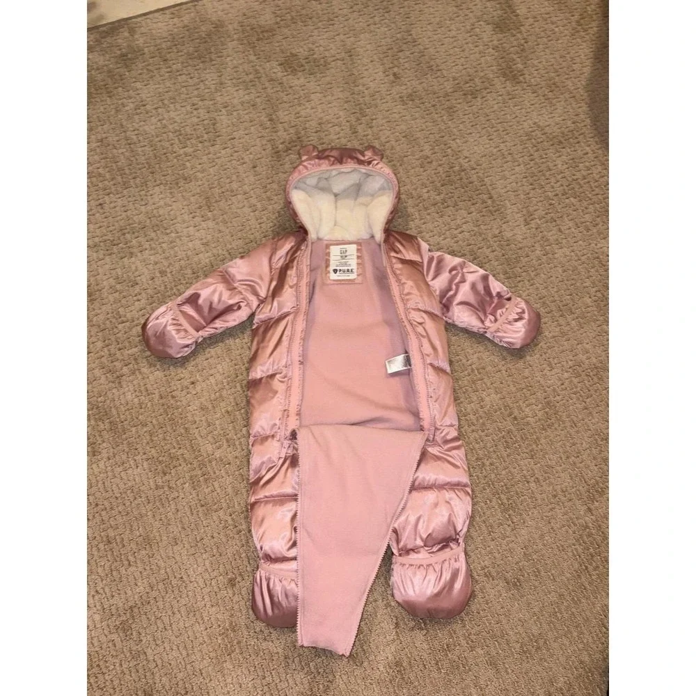 Baby Gap Pink Primaloft PURE Water Resistant Bear Ear Snowsuit Bunting 12-18M